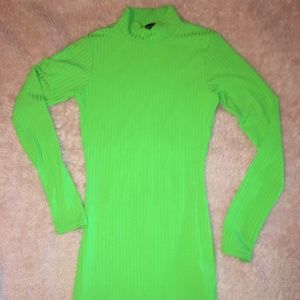 PrettyLittleThing Neon Green Turtleneck Mini Dress